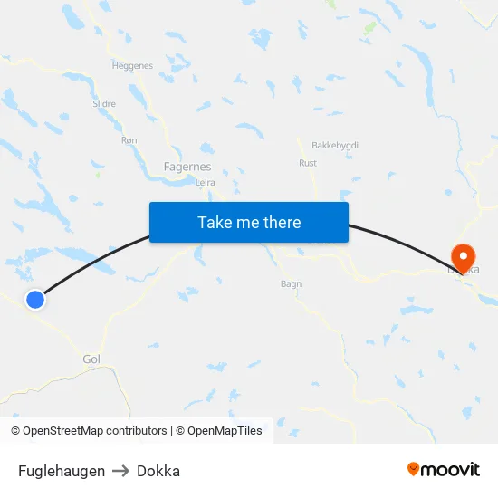 Fuglehaugen to Dokka map