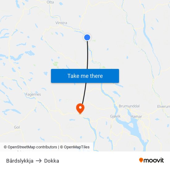 Bårdslykkja to Dokka map