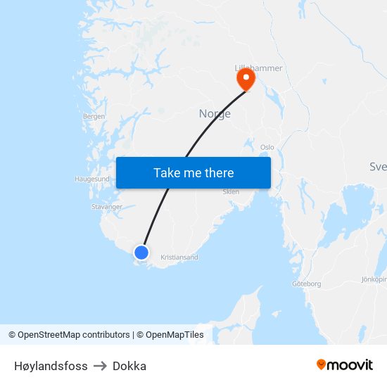 Høylandsfoss to Dokka map