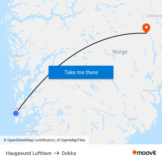 Haugesund Lufthavn to Dokka map