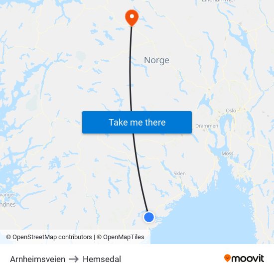 Arnheimsveien to Hemsedal map