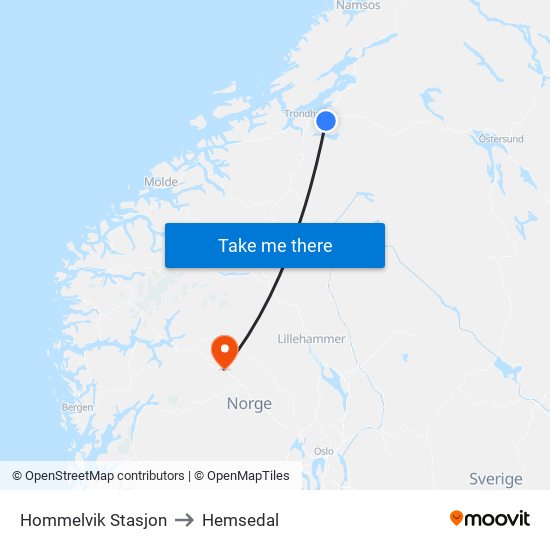 Hommelvik Stasjon to Hemsedal map