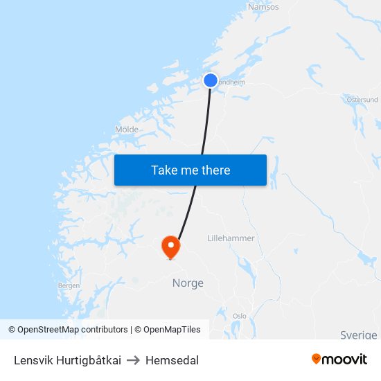 Lensvik Hurtigbåtkai to Hemsedal map