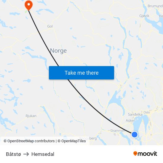 Båtstø to Hemsedal map