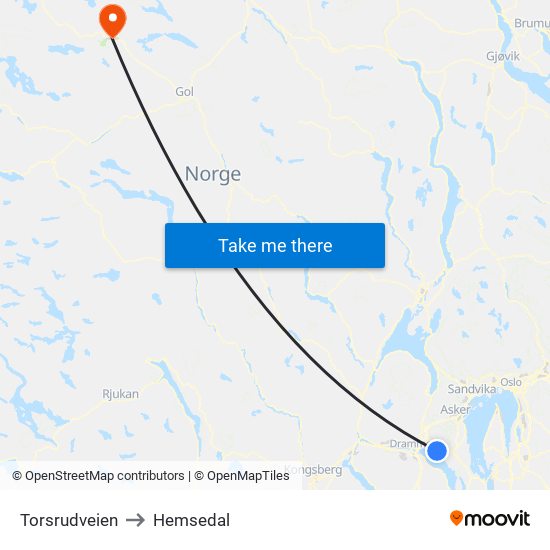 Torsrudveien to Hemsedal map