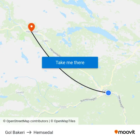 Gol Bakeri to Hemsedal map