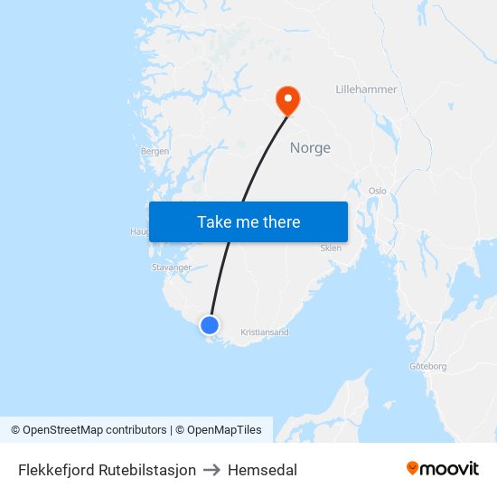 Flekkefjord Rutebilstasjon to Hemsedal map