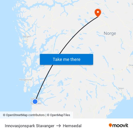 Innovasjonspark Stavanger to Hemsedal map