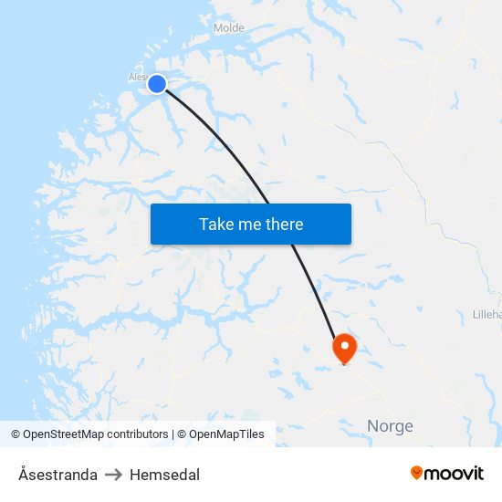 Åsestranda to Hemsedal map