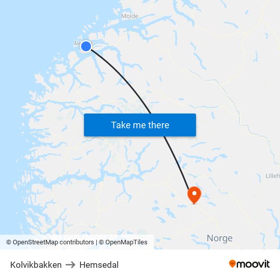 Kolvikbakken to Hemsedal map