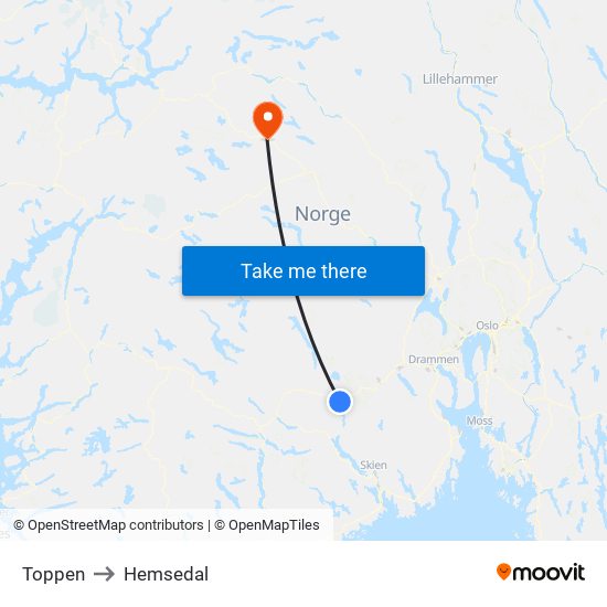 Toppen to Hemsedal map