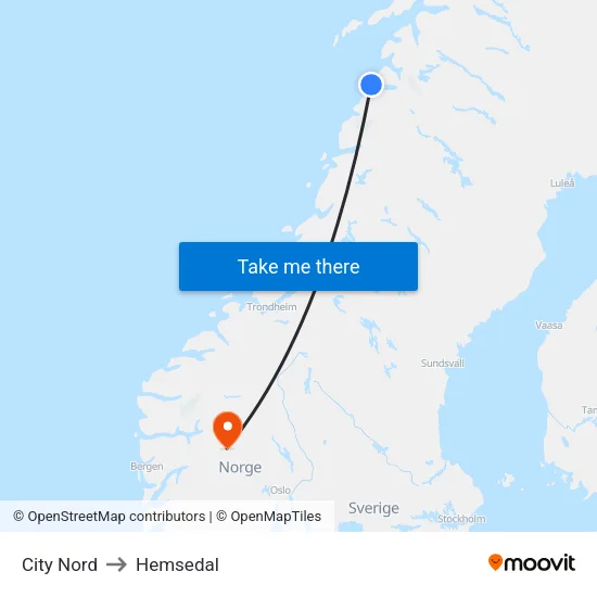 City Nord to Hemsedal map