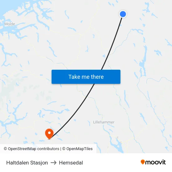 Haltdalen Stasjon to Hemsedal map
