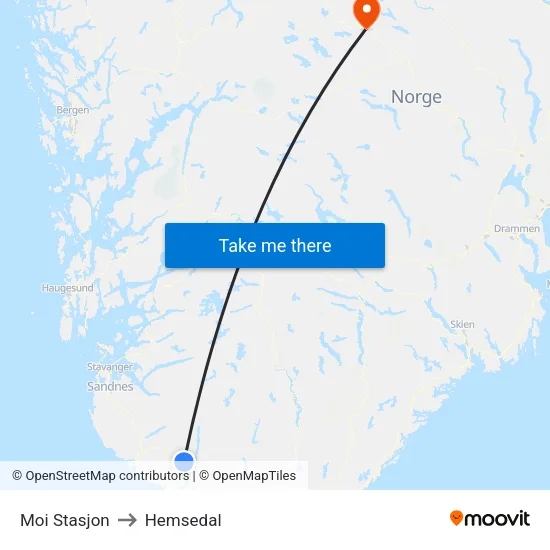 Moi Stasjon to Hemsedal map