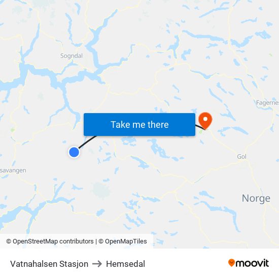 Vatnahalsen Stasjon to Hemsedal map