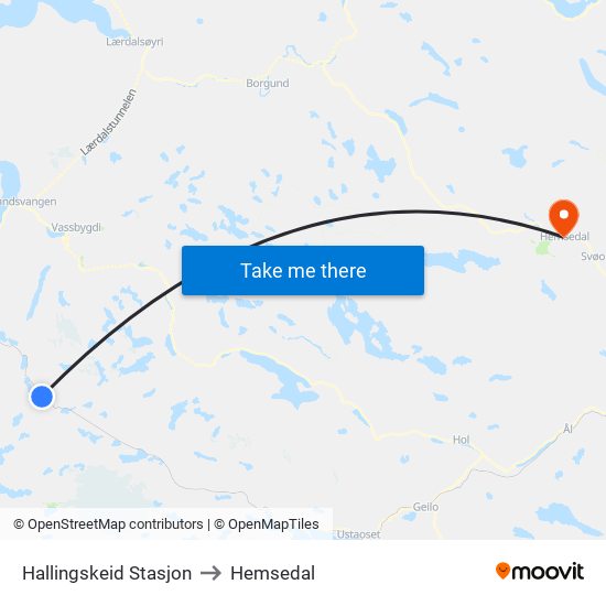 Hallingskeid Stasjon to Hemsedal map