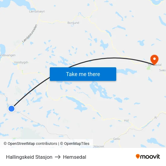 Hallingskeid Stasjon to Hemsedal map