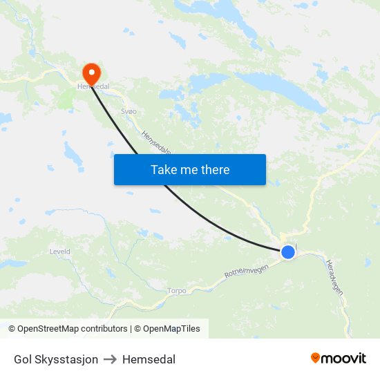 Gol Skysstasjon to Hemsedal map