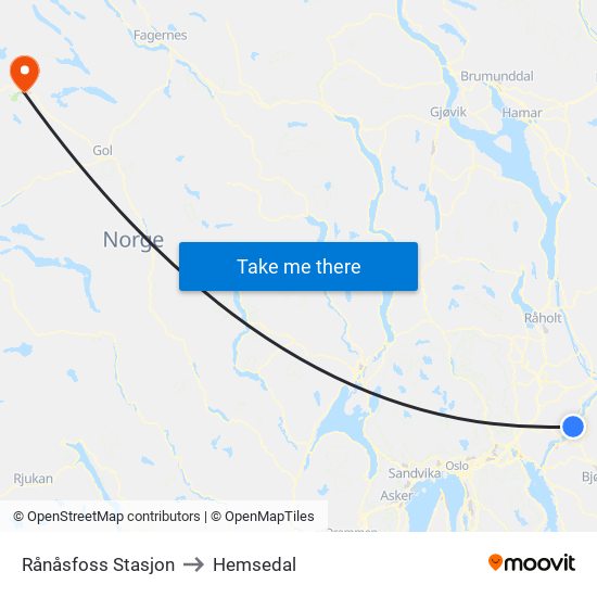 Rånåsfoss Stasjon to Hemsedal map