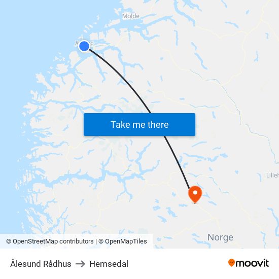 Ålesund Rådhus to Hemsedal map