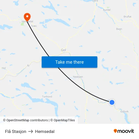 Flå Stasjon to Hemsedal map