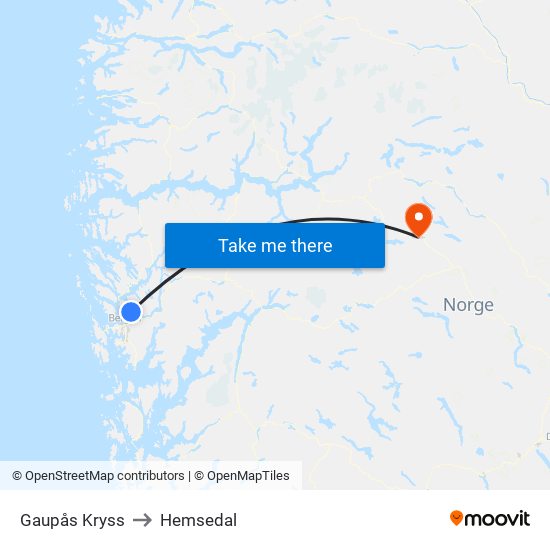 Gaupås Kryss to Hemsedal map