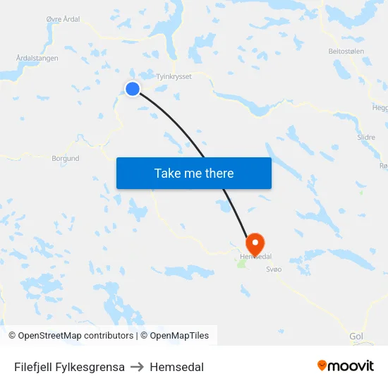 Filefjell Fylkesgrensa to Hemsedal map