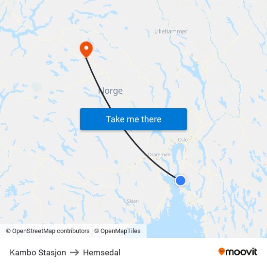 Kambo Stasjon to Hemsedal map