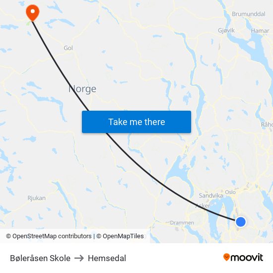 Bøleråsen Skole to Hemsedal map