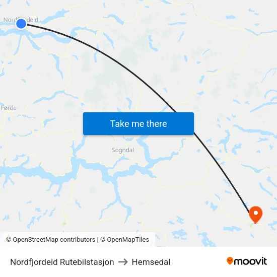 Nordfjordeid Rutebilstasjon to Hemsedal map