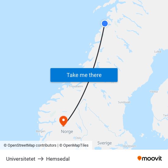 Universitetet to Hemsedal map