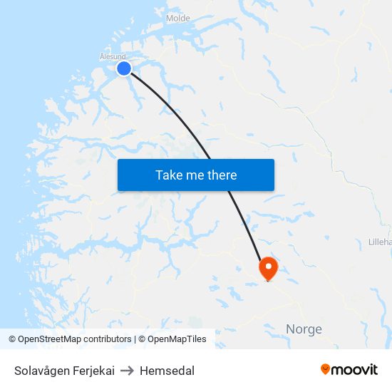 Solavågen Ferjekai to Hemsedal map