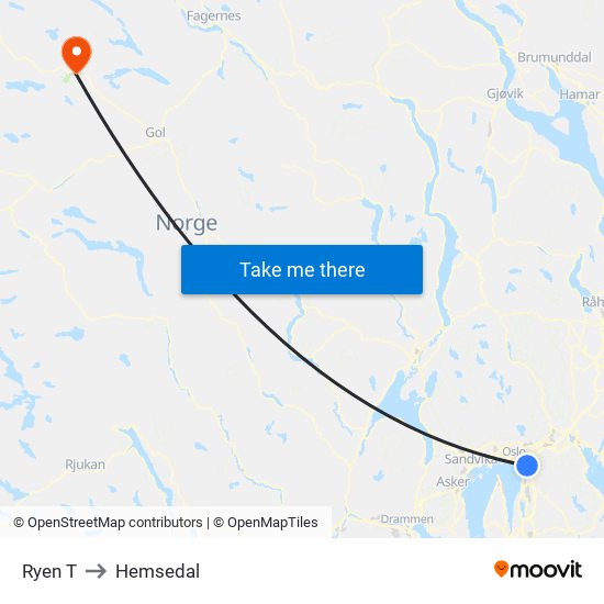 Ryen T to Hemsedal map