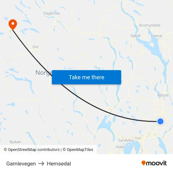 Gamlevegen to Hemsedal map
