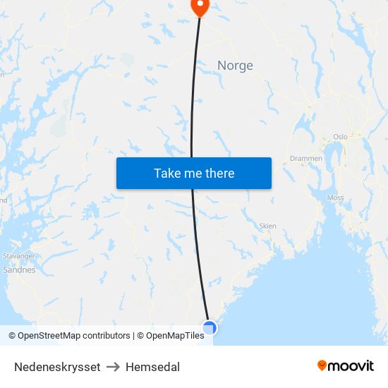 Nedeneskrysset to Hemsedal map