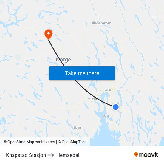 Knapstad Stasjon to Hemsedal map