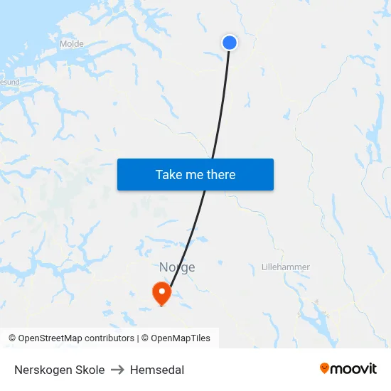 Nerskogen Skole to Hemsedal map