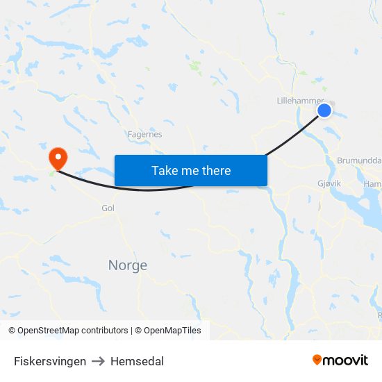 Fiskersvingen to Hemsedal map