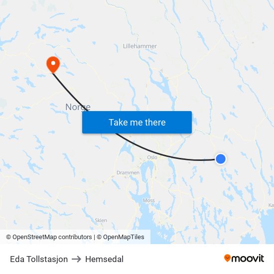 Eda Tollstasjon to Hemsedal map