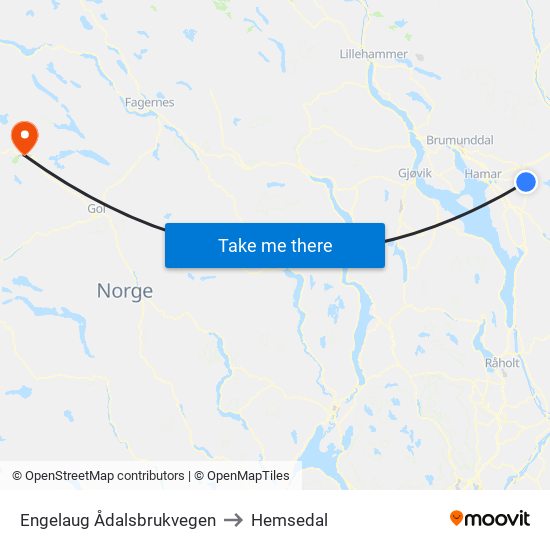 Engelaug Ådalsbrukvegen to Hemsedal map