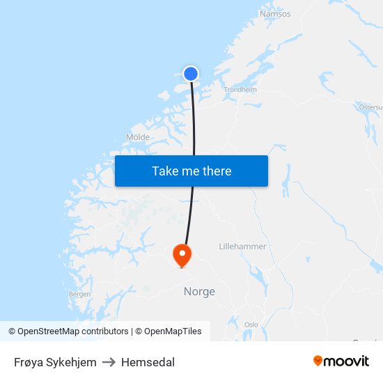 Frøya Sykehjem to Hemsedal map