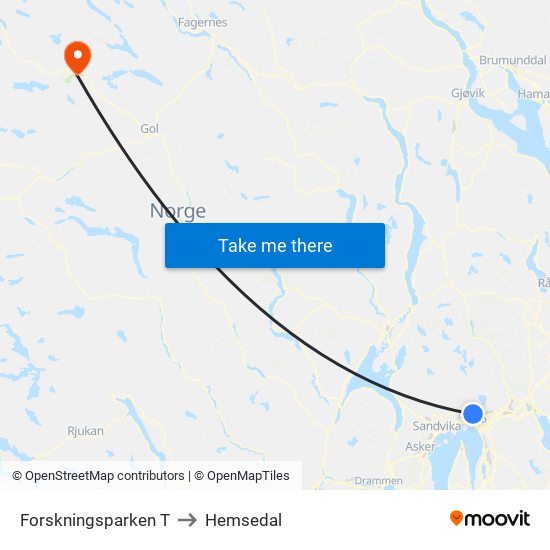 Forskningsparken T to Hemsedal map