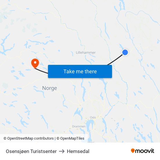 Osensjøen Turistsenter to Hemsedal map