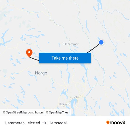 Hammeren Leirsted to Hemsedal map