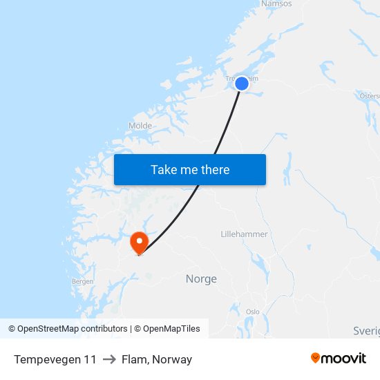 Tempevegen 11 to Flam, Norway map