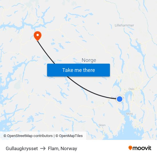 Gullaugkrysset to Flam, Norway map