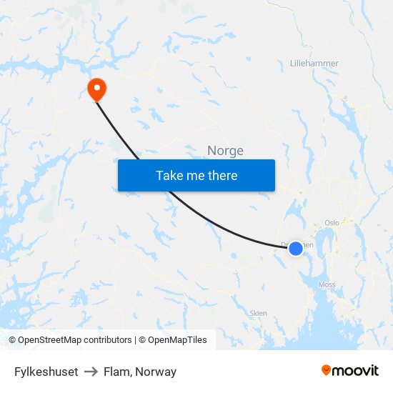 Fylkeshuset to Flam, Norway map