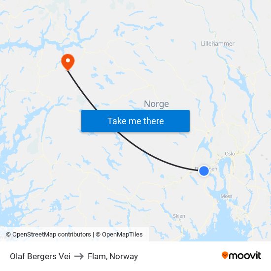 Olaf Bergers Vei to Flam, Norway map