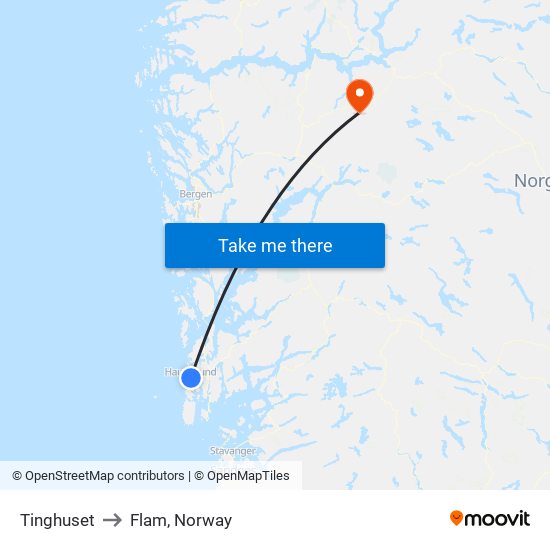 Tinghuset to Flam, Norway map