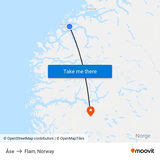 Åse to Flam, Norway map